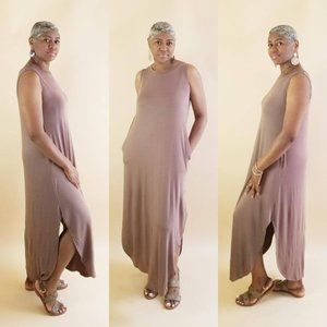 Sleeveless Scope Hem Maxi Dress Mocha Frappe